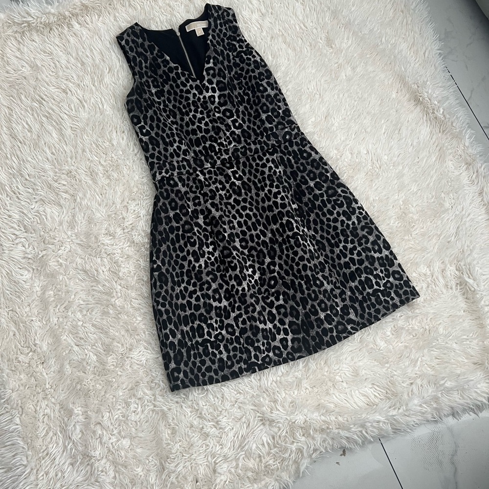 Michael Kors Black and Gray Animal Print Mini Dress
